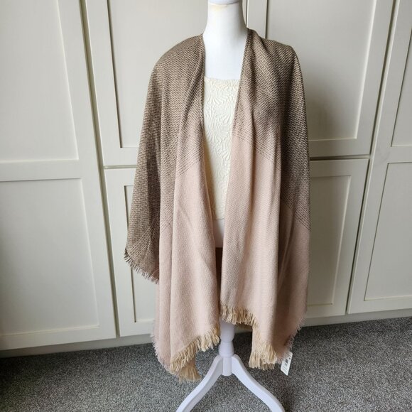 Massini Sweaters - Massini Ombre Ruana One Size Beige Taupe Wrap Shawl Fall Winter Boho Prairie